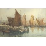 Frances E Nesbitt (British 1864-1934) 'Fishing Boats, Lowestoft' watercolour, signed,