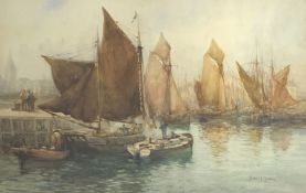 Frances E Nesbitt (British 1864-1934) 'Fishing Boats, Lowestoft' watercolour, signed,