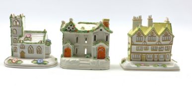 19th Century Staffordshire pottery pastille burner in the form of a two storey cottage, H13cm,