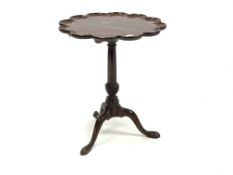 George III mahogany occasional table, shaped moulded tilt top raised on turned column,