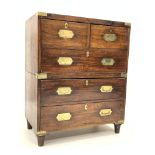 19th century mahogany and brass bound two sectional campaign chest,