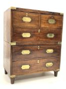 19th century mahogany and brass bound two sectional campaign chest,