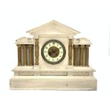 Victorian white and gilt painted slate mantle clock, arched top,