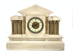 Victorian white and gilt painted slate mantle clock, arched top,