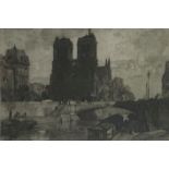 Leonard Russell Squirrell (1893 - 1979) Artist signed mezzotint of Notre Dame 29cm x 42cm.