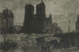 Leonard Russell Squirrell (1893 - 1979) Artist signed mezzotint of Notre Dame 29cm x 42cm.