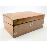 Victorian walnut table writing box, fitted interior brass mounts,