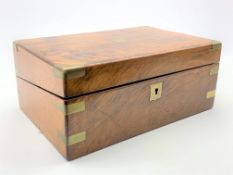 Victorian walnut table writing box, fitted interior brass mounts,