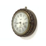 19th century circular wall clock, Roman numeral chapter ring with subsidiary seconds hand,