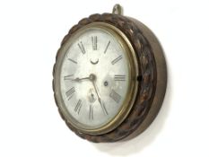 19th century circular wall clock, Roman numeral chapter ring with subsidiary seconds hand,