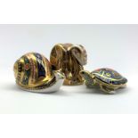 Royal Crown Derby 'Garden Snail', 'Terrapin' and 'Snake' paperweights,