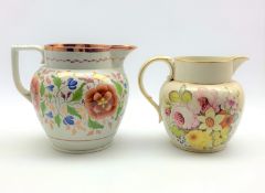 Early 19th Century Spode jug painted with flower heads and sprays with loop handle H18cm and