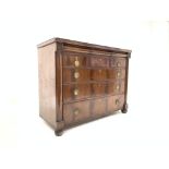 Early Victorian mahogany chest, with cross banded top, cushion fronted frieze drawer,