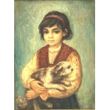 Leonardo Pizzanelli (1920-1984) Girl holding a dog, oil on canvas,