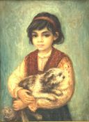 Leonardo Pizzanelli (1920-1984) Girl holding a dog, oil on canvas,