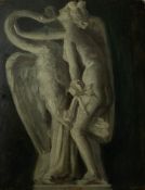 Unsigned oil on panel 'Leda and the Swan' 24cm x 19cm and a circular oil on panel possibly Icarus