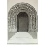 Architectural engraving titled 'South door-way of Malmsbury Abbey Church' from 'Vetusta Monumenta,