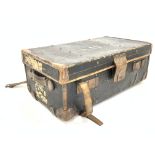 Canvas and leather bounded cabin trunk, L82cm, D46cm,