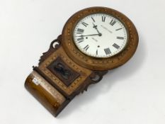 late 19th century walnut cased drop dial wall clock,