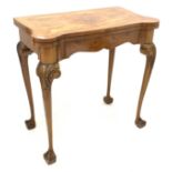 George II design cross banded walnut card table,