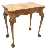 George II design cross banded walnut card table,