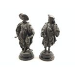 Pair of 19th Century spelter figures of scholars on ebonised plinths H50cm Condition