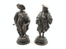 Pair of 19th Century spelter figures of scholars on ebonised plinths H50cm Condition