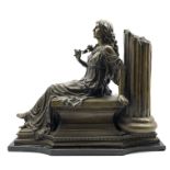 Large bronze of a classically draped female figure, seated,