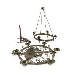 Wrought metal four branch ceiling light candle holder H70cm,