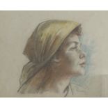 John Thomas Young Gilroy (1898 - 1985) "Young woman wearing a headscarf" mixed media,