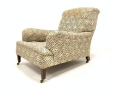 Howard & sons deep armchair, upholstered in original Bridgewater 'HS' patterned fabric,