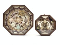 Victorian style shell valentine in a glazed octagonal case W38cm and another W26cm