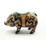 Wooden model of a pig with painted decoration H34cm x L56cm Condition Report & Further