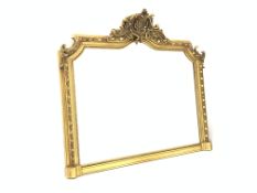 George III style gilt plaster wall mirror, bevelled plate, leaf scroll and beaded detail,