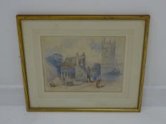 Unsigned 19th Century watercolour of a Continental town scene 22cm x 28cm