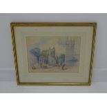 Unsigned 19th Century watercolour of a Continental town scene 22cm x 28cm