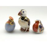 Royal Crown Derby 'Robin', 'Waxwing' and 'Puffin' paperweights,