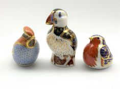 Royal Crown Derby 'Robin', 'Waxwing' and 'Puffin' paperweights,
