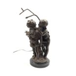 After August Moreau (1834-1917)Bronze group of two children 'A Confidence' on marble plinth and