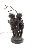 After August Moreau (1834-1917)Bronze group of two children 'A Confidence' on marble plinth and
