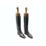 Pair of gentleman's black leather riding boots with wooden trees Condition Report &