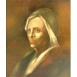Unsigned head and shoulders portrait of a Dutch woman wearing a veil 35cm x 31cm unframed