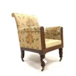 William IV oak framed armchair, upholstered seat and back, reeded rails,