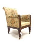 William IV oak framed armchair, upholstered seat and back, reeded rails,