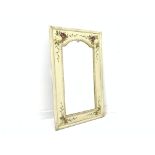 Rustic upright wall mirror, cream frame with painted trailing floral decoration,
