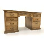 Early 20th century oak twin pedestal desk,