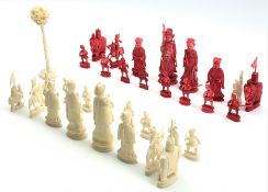 Late 19th Century Cantonese stained ivory part chess set,