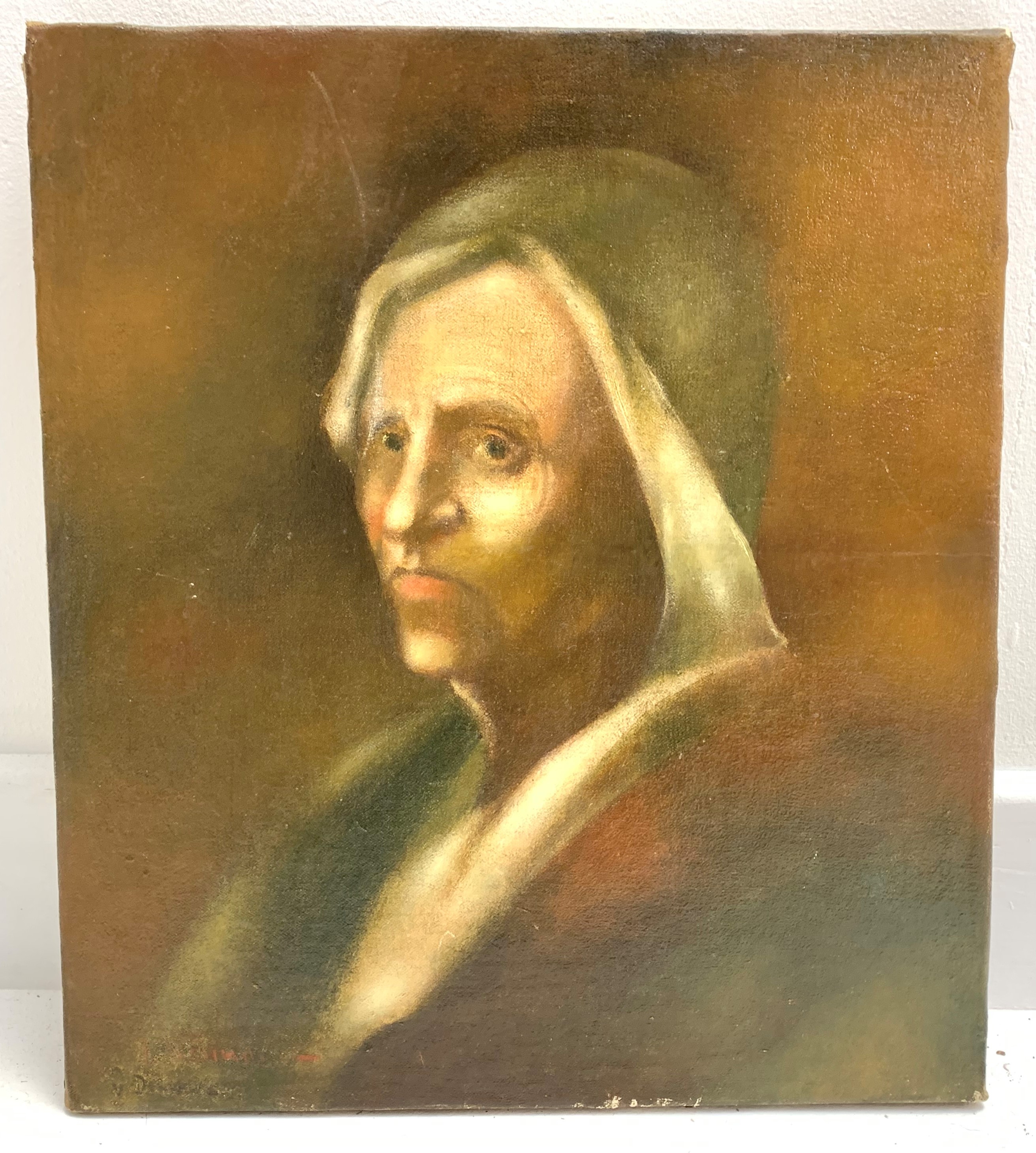 Unsigned head and shoulders portrait of a Dutch woman wearing a veil 35cm x 31cm unframed - Image 2 of 2