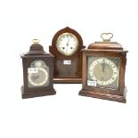 Early 20th century mantel clock, arched mahogany case, with chequered inlay and bur walnut panel,