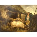 Circle of George Morland (British 1763-1804): Pigs In a Farmyard, oil on canvas unsigned,